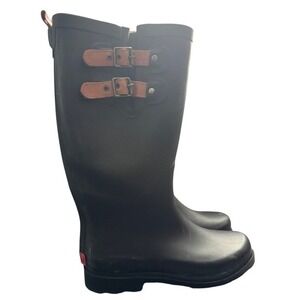 Chooka Womens Black Rubber Tall Rain Boots Buckle Detail Matte Size 8